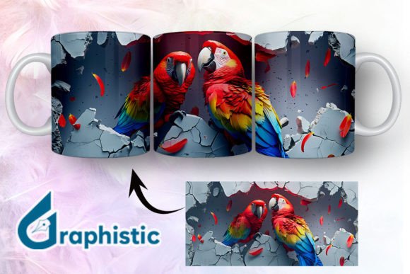 Break Through Parrots Couple Mug Wrap 17: A Versatile Graphics and Illustrations Asset