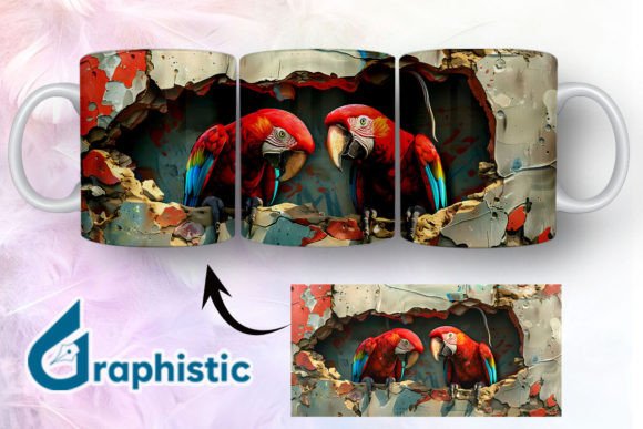 Break Through Parrots Couple Mug Wrap 19: A Versatile Graphics and Illustrations Asset