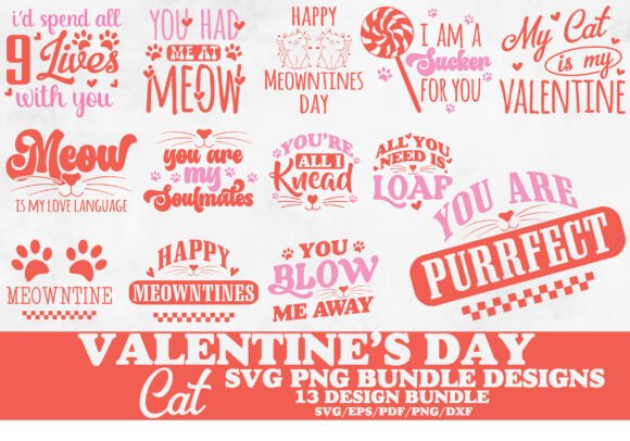 Valentines Day Cat SVG PNG Design Bundle